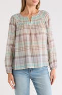 Lucky Brand Floral Smocked Yoke Cotton Top