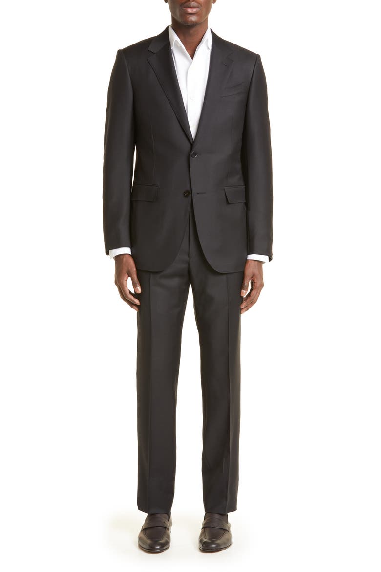 Trofeo Solid Black Wool Suit, Main, color, BLACK
