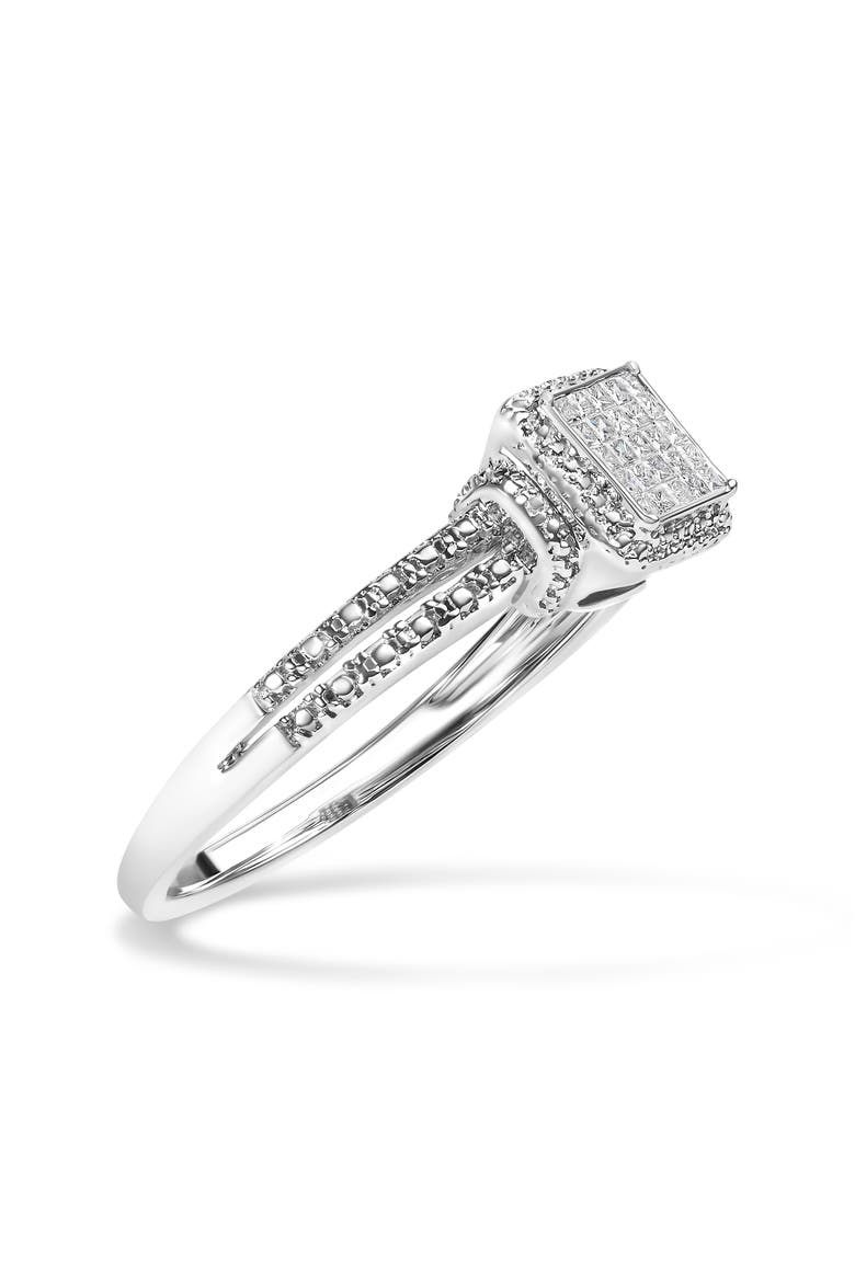 Silver 1/4 Cttw Princess-cut Diamond Composite Ring with Beaded Halo, Alternate, color, White
