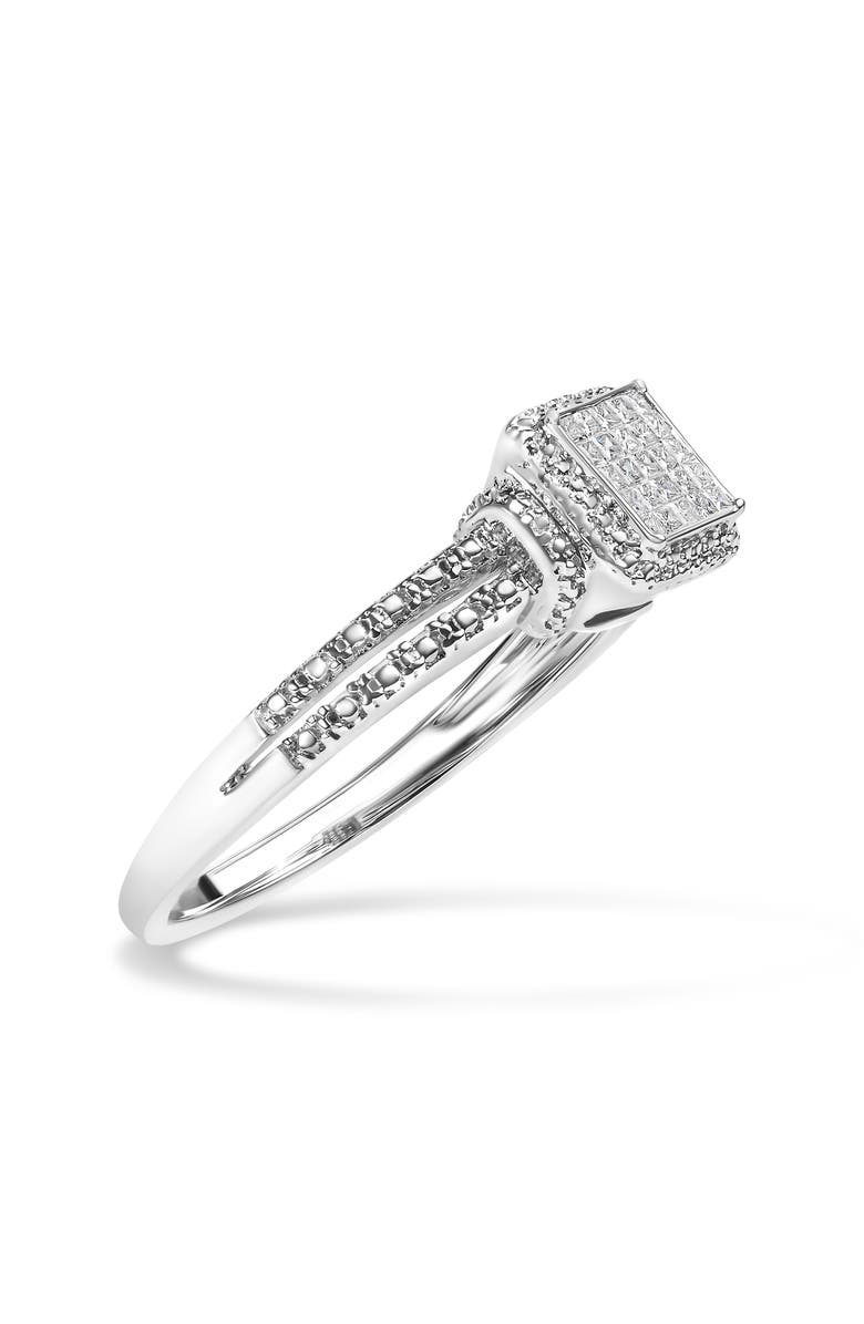 Haus of Brilliance Silver 1/4 Cttw Princess-cut Diamond Composite Ring with Beaded Halo, Alternate, color, White