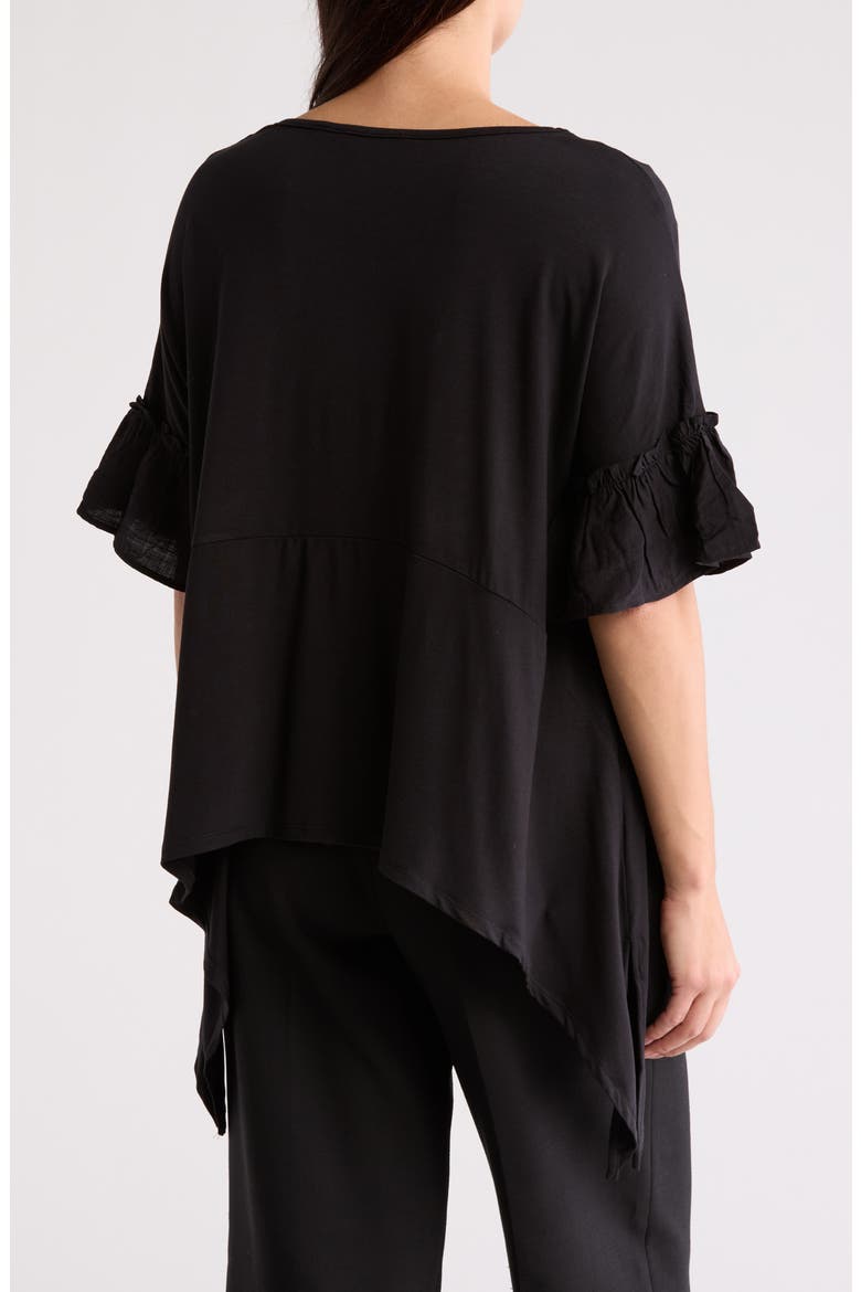 Ruffle Short Sleeve Sharkbite Hem Top, Alternate, color, BLACK