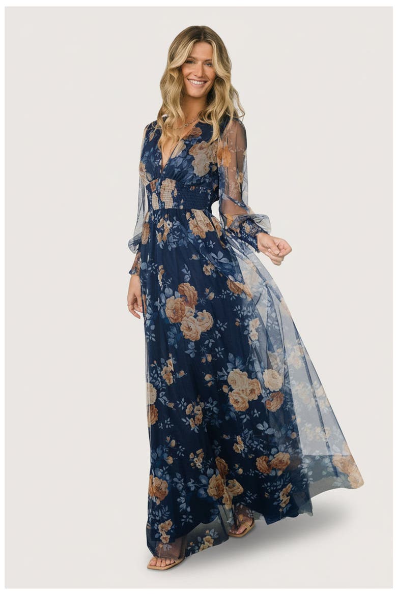 Layla Tulle Maxi Dress, Alternate, color, Blue and Golden Floral
