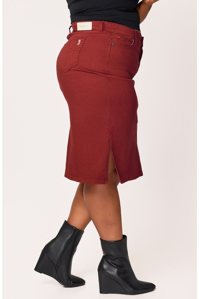 Denim Midi Skirt, Alternate, color, BURGUNDY