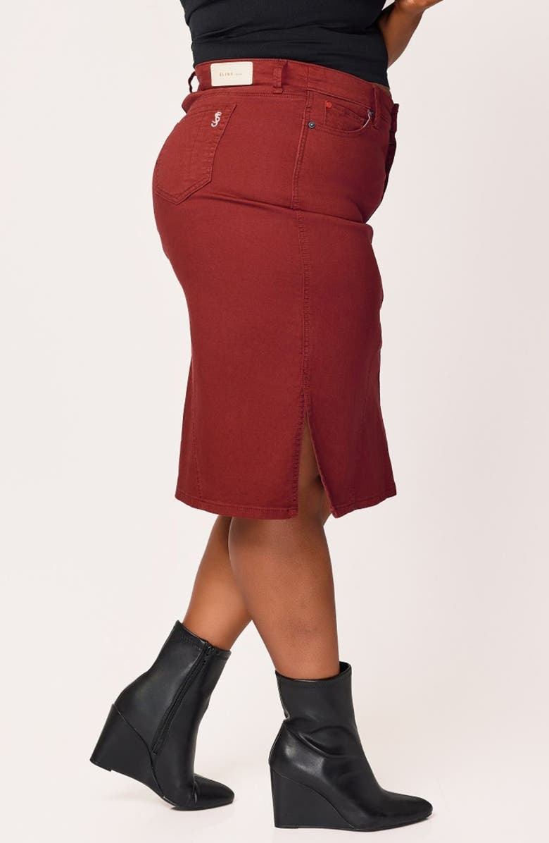 SLINK Jeans Denim Midi Skirt, Alternate, color, Burgundy