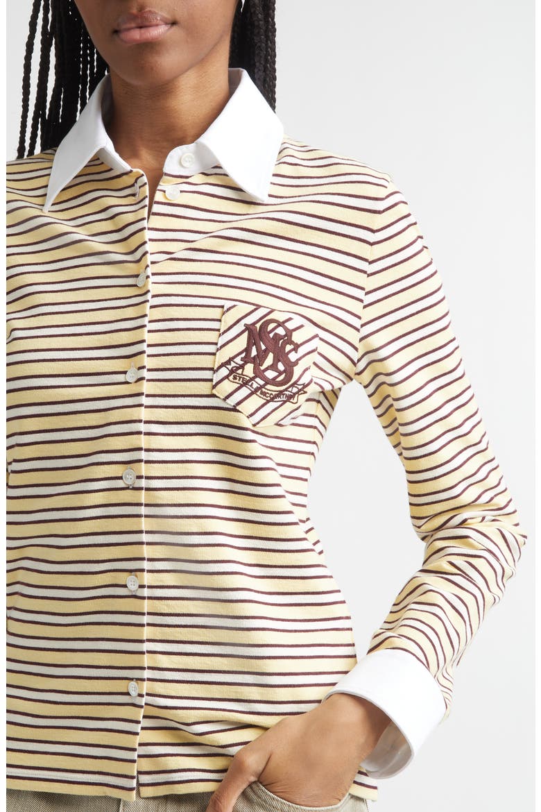 Embroidered Crest Fancy Stripe Long Sleeve Button-Up Polo, Alternate, color, YELLOW MULTI STRIPE