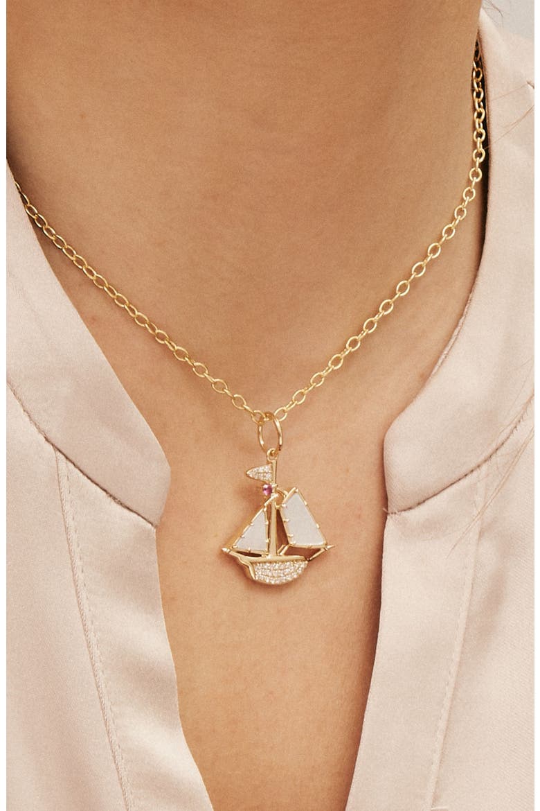 Dream Sail Boat Charm, Alternate, color, Mother of Pearl