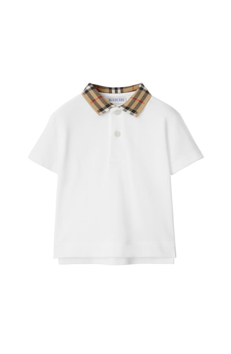 Burberry Check Collar Cotton Polo Shirt, Main, color, White