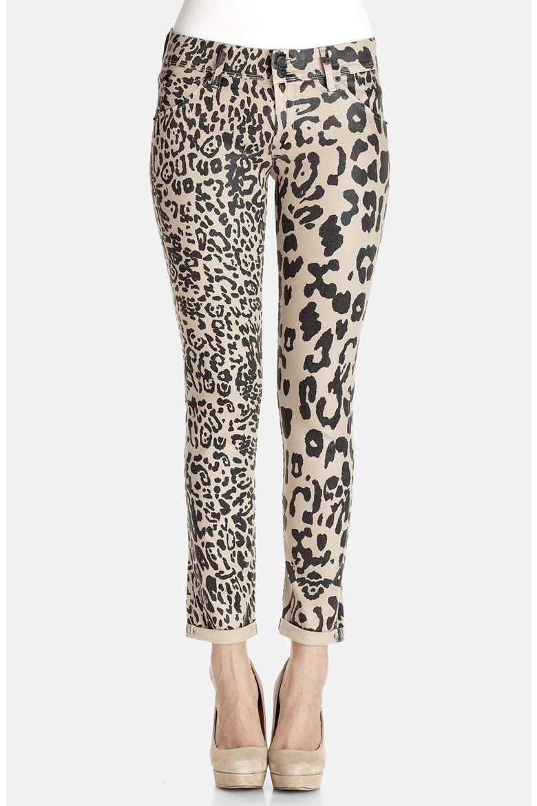 'Collin' Mid Rise Leopard Print Skinny Jeans, Main, color, BIRCHWOOD