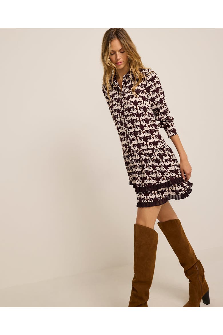 Swan Print Mini Dress, Alternate, color, Burgundy