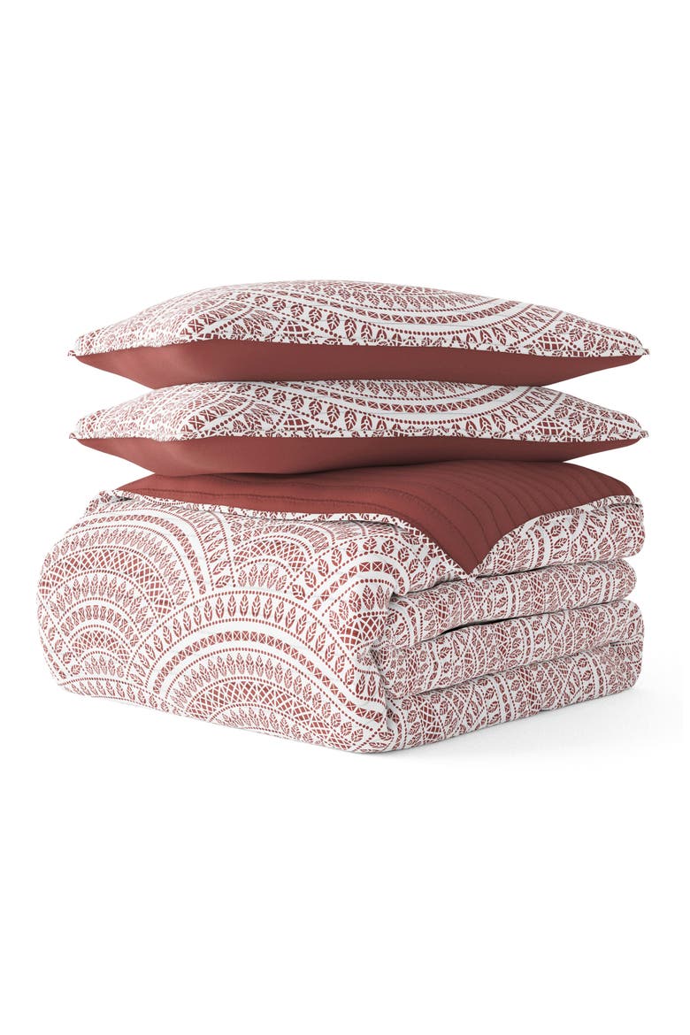 All Season Scalloped 3-Piece Down Alternative Reversible Quilt Set, Main, color, TERRACOTTA