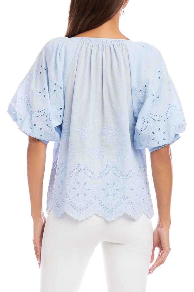 Eyelet Embroidered Cotton Button-Up Top, Alternate, color, BLUE