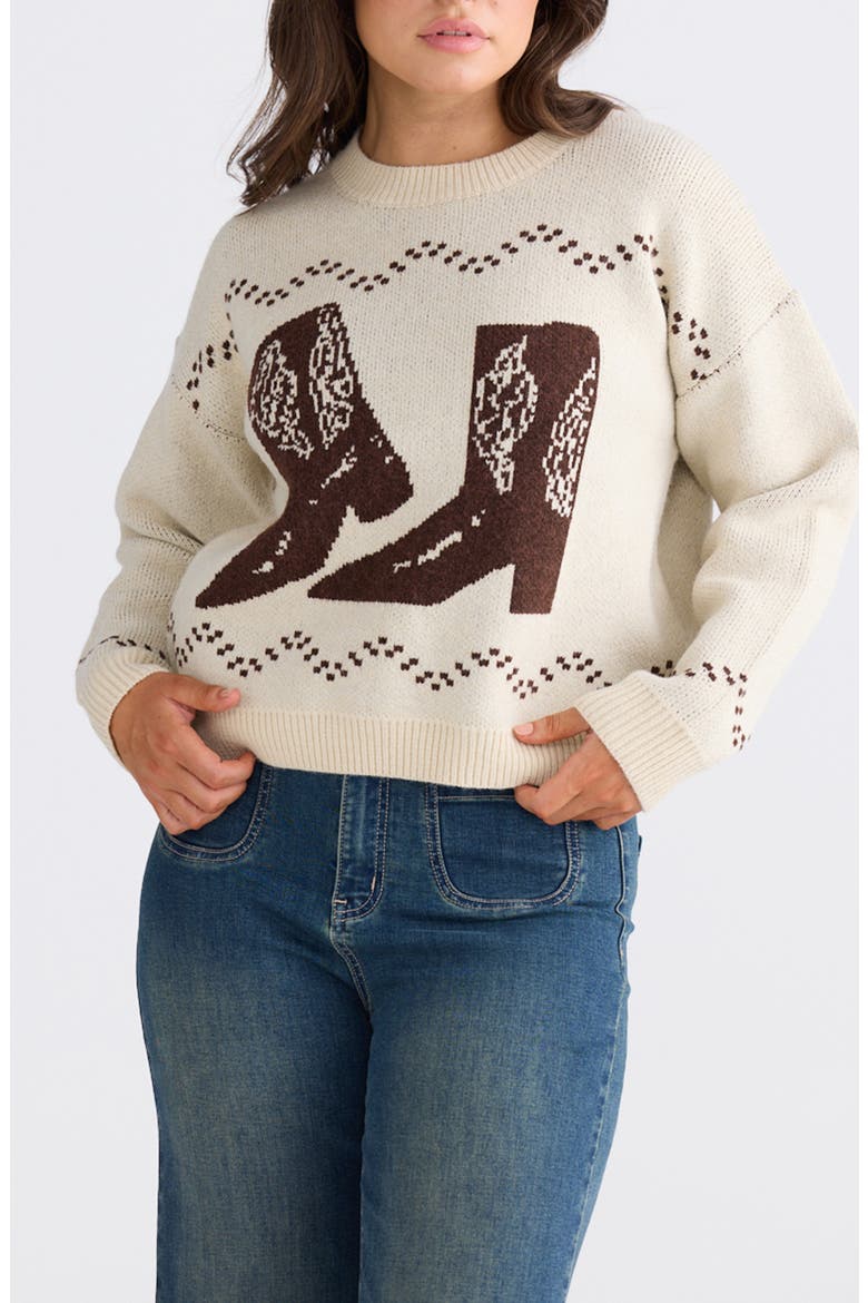 Boot Jive Intarsia Sweater, Main, color, CREAM W/ CHOCOLATE