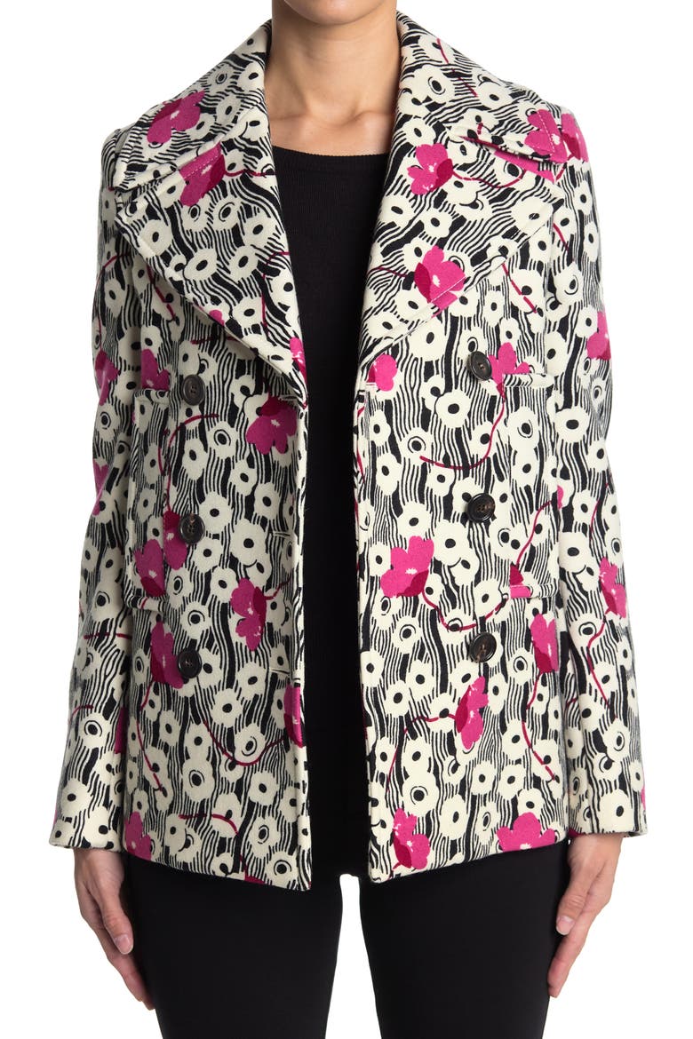 Caban Printed Wool Blend Blazer Jacket, Main, color, BLACK/ PINK