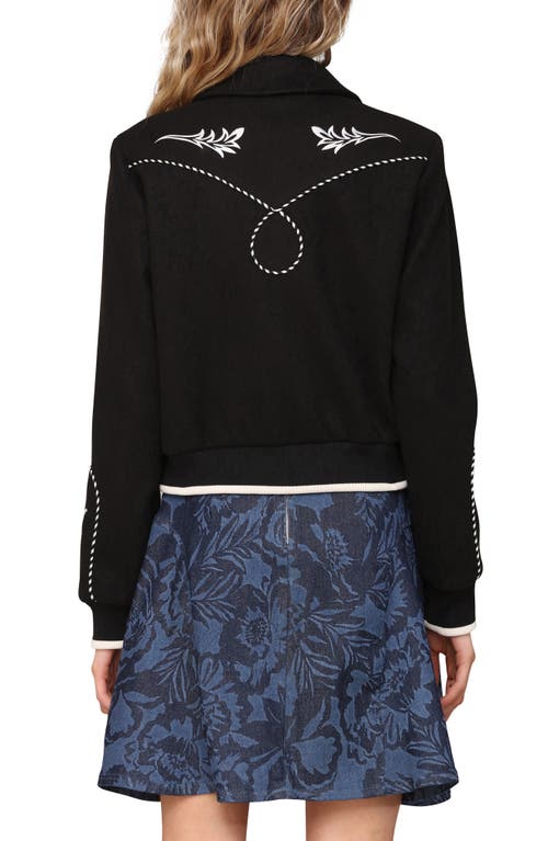 Avec Les Filles Embroidered Faux Suede Western Bomber Jacket In Black