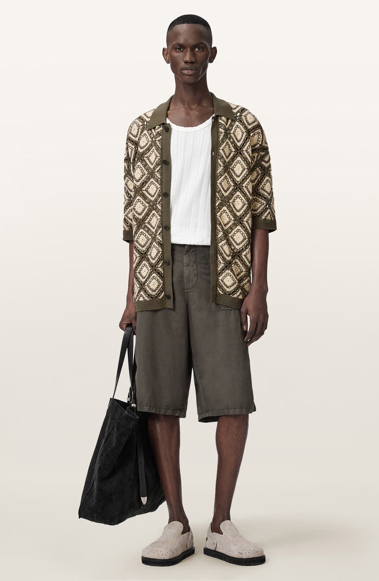 AllSaints Morena Knit Short Sleeve Cardigan, Alternate, color, Pitch Green