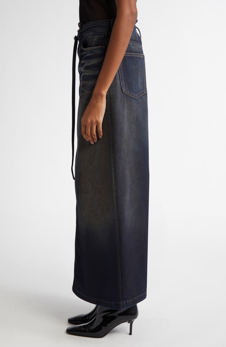 Acne Studios Talia Darkside Belted Denim Maxi Skirt, Alternate, color, Dark Blue