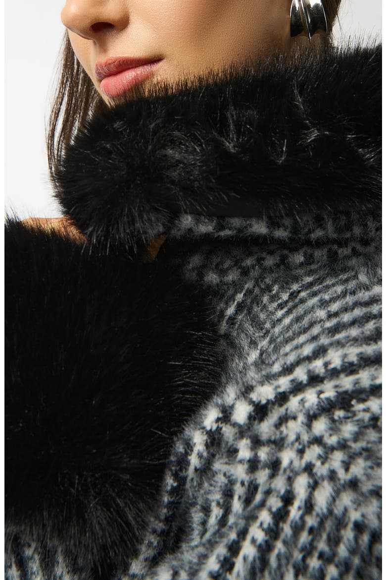 Plaid Faux Fur Trim Coat, Alternate, color, BLACK/ WHITE