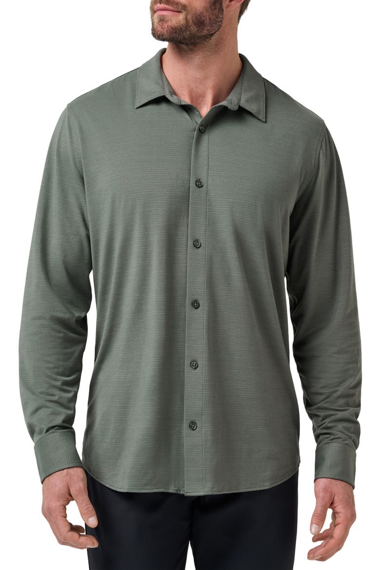 The Heather Knit Button-Up Shirt, Main, color, DARK OLIVE