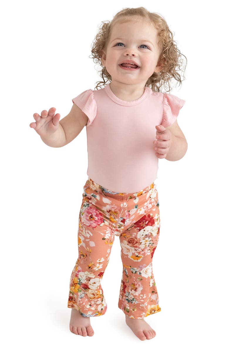 Posh Peanut Celia Flutter Sleeve Bodysuit & Flare Pants Set, Alternate, color,