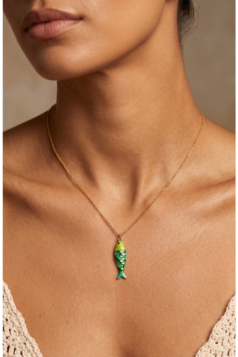 The Tidal Pendant Necklace, Alternate, color, AQUA/ GOLD