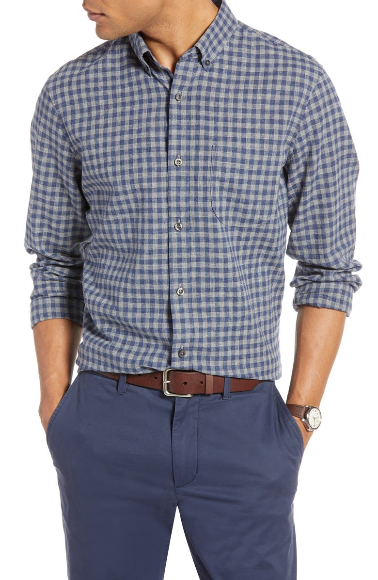 Nordstrom 1901 Heather Gingham Linen Blend Slim Fit Sport Shirt, Main, color,