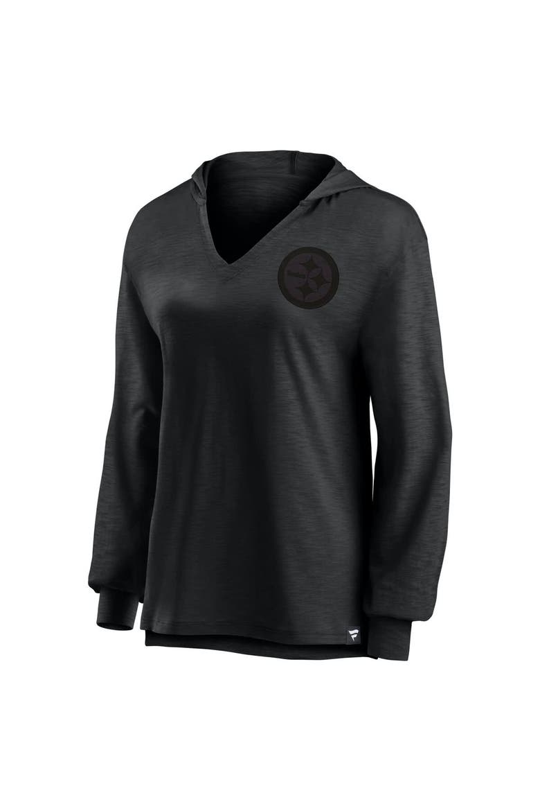 Women's Fanatics   Pittsburgh Steelers Blackout Slub Hoodie V-Neck Long Sleeve T-Shirt, Alternate, color, Black