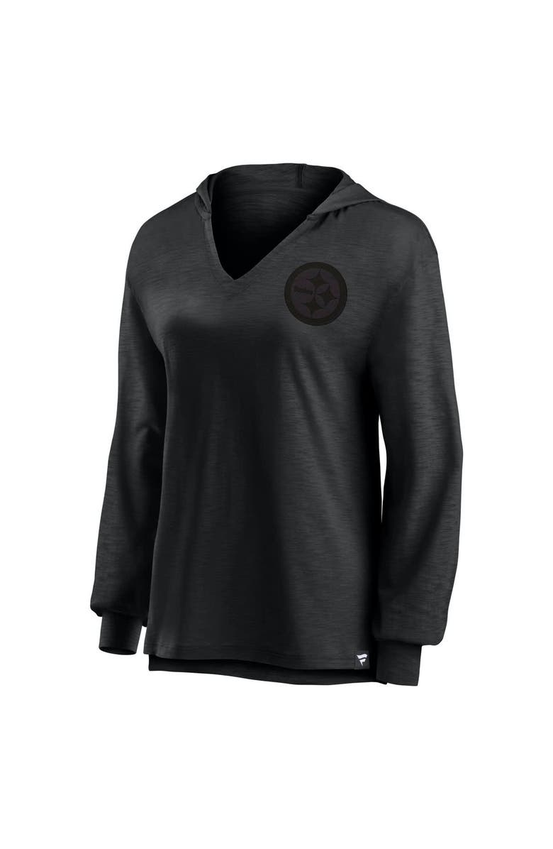 FANATICS Women's Fanatics   Pittsburgh Steelers Blackout Slub Hoodie V-Neck Long Sleeve T-Shirt, Alternate, color, Black