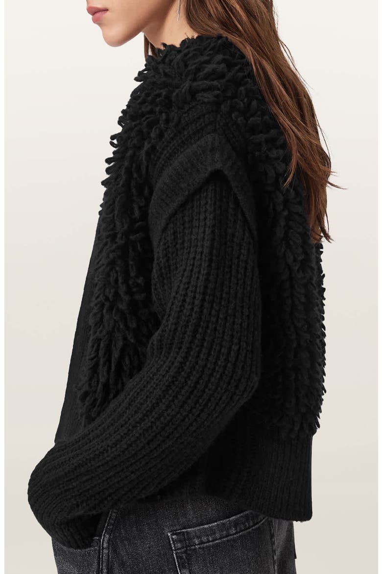 Elias Loopy Wool Blend Cardigan, Alternate, color, BLACK