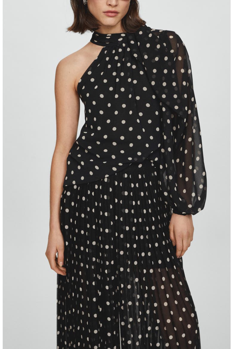 Adela Polka Dot Pleated Chiffon Palazzo Pants, Alternate, color, BLACK
