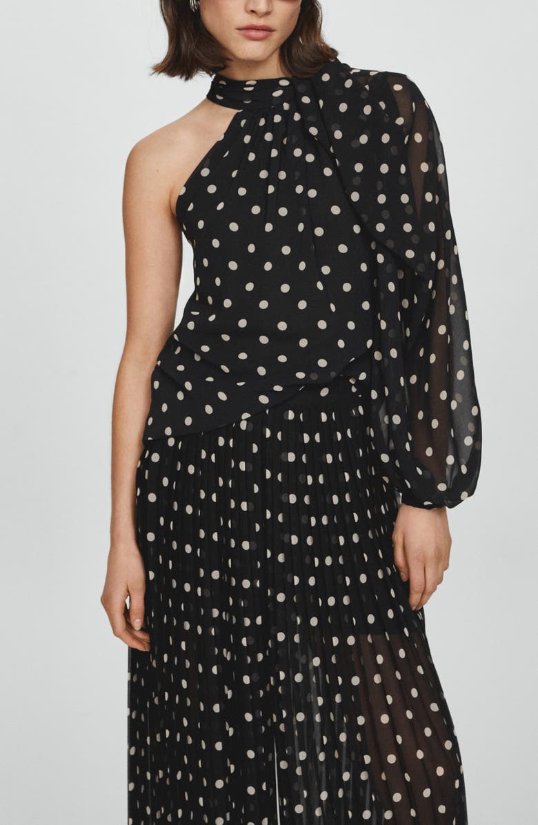 MANGO Adela Polka Dot Pleated Chiffon Palazzo Pants, Alternate, color, 