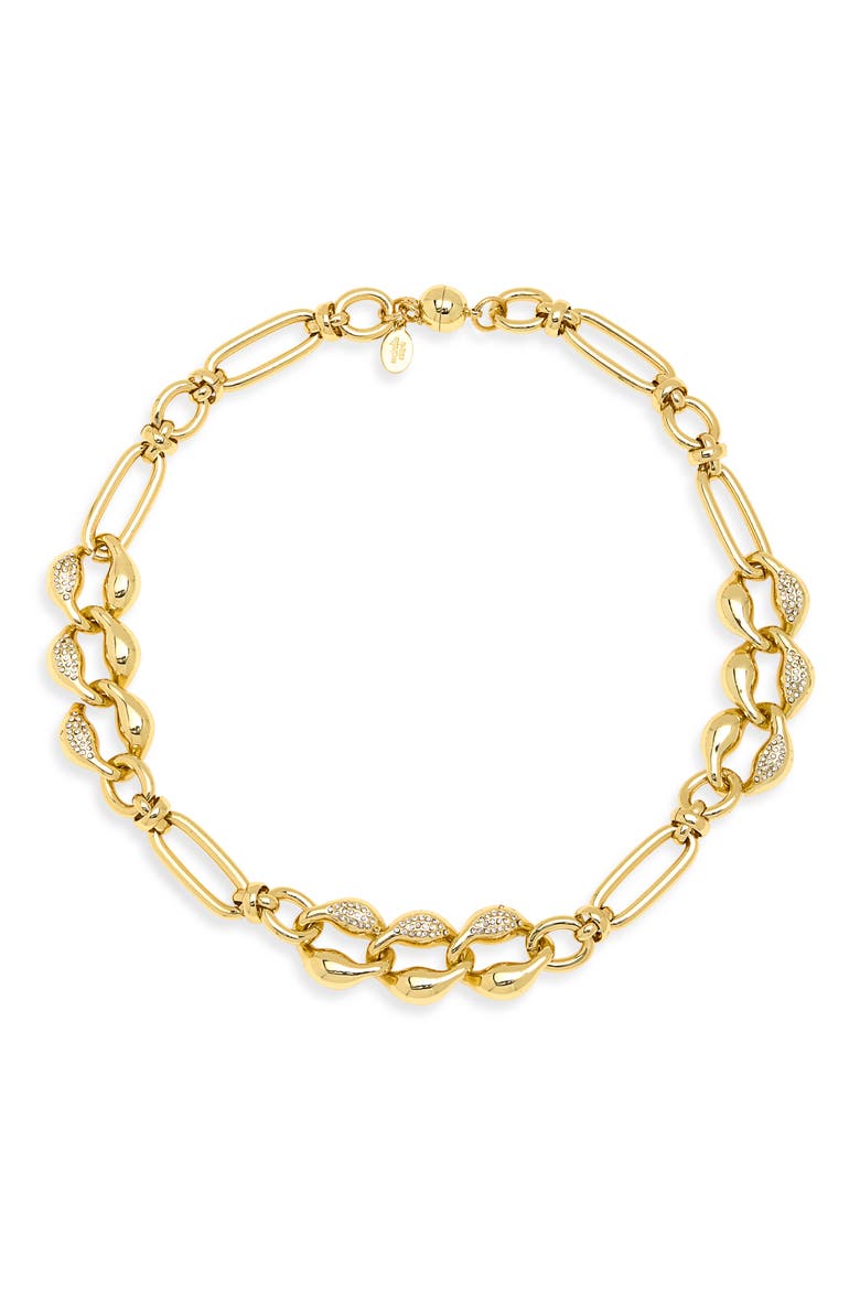 Cubic Zirconia Sculpted Chain Necklace, Main, color, GOLD