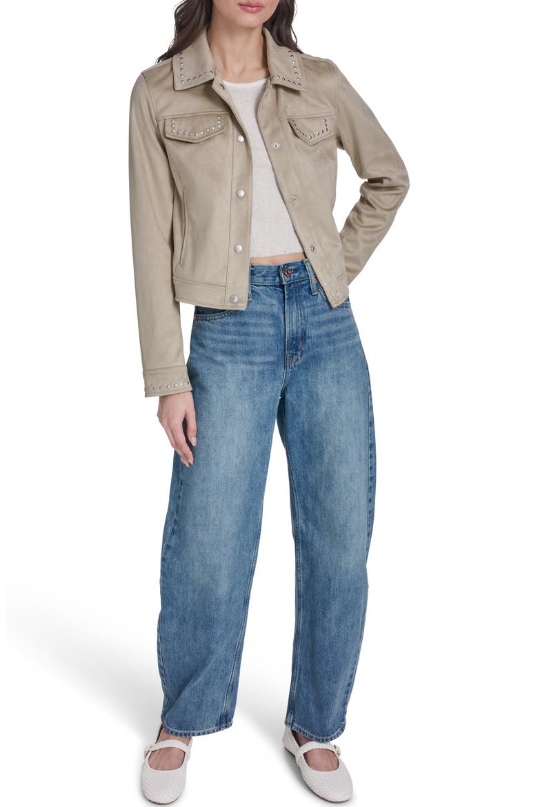Studded Faux Suede Jacket, Alternate, color, BEIGE