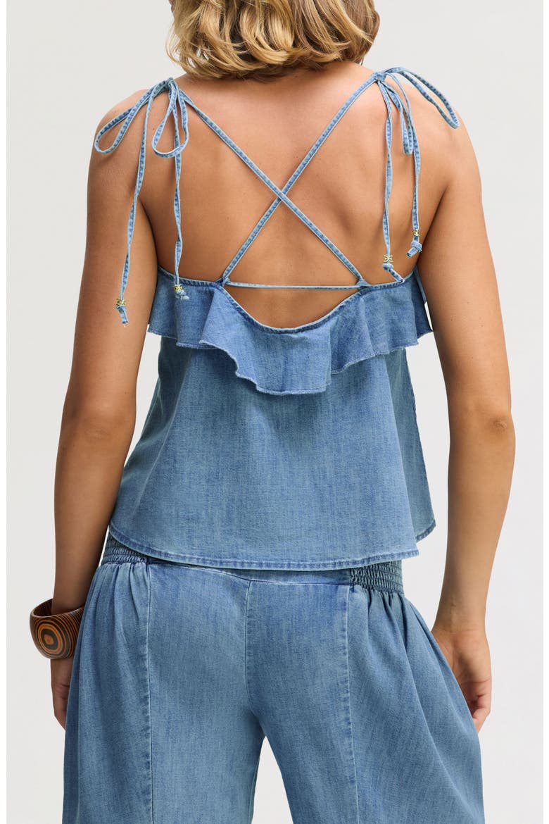 Ruffle Tie Strap Camisole, Alternate, color, PALOMINO WASH