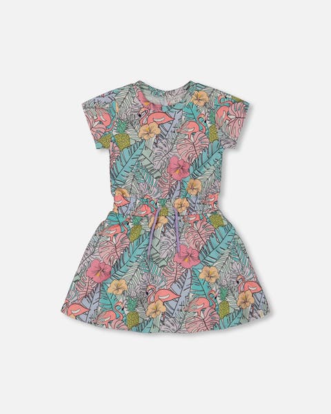 Deux Par Deux Muslin Dress And Bloomers Set Light Blue - Printed Big Flowers