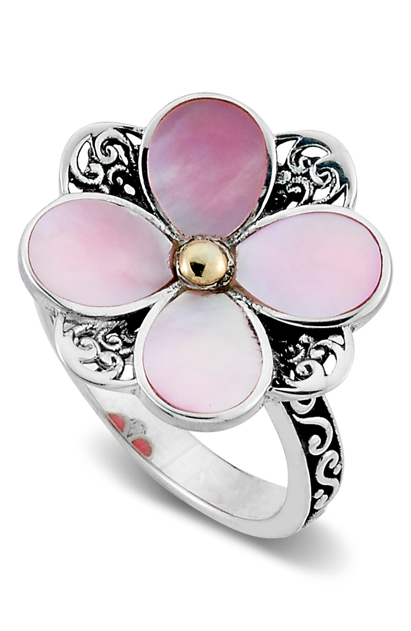 SAMUEL B. 18K Yellow Gold & Sterling Silver Pink Mother-of-Pearl Flower ...