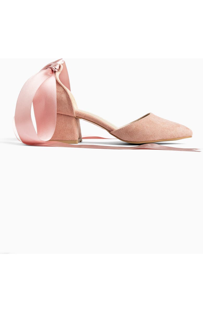 Forever & Always Shoes Fiona Low Block Heels with Ribbon, Alternate, color, Dusty Pink Suede