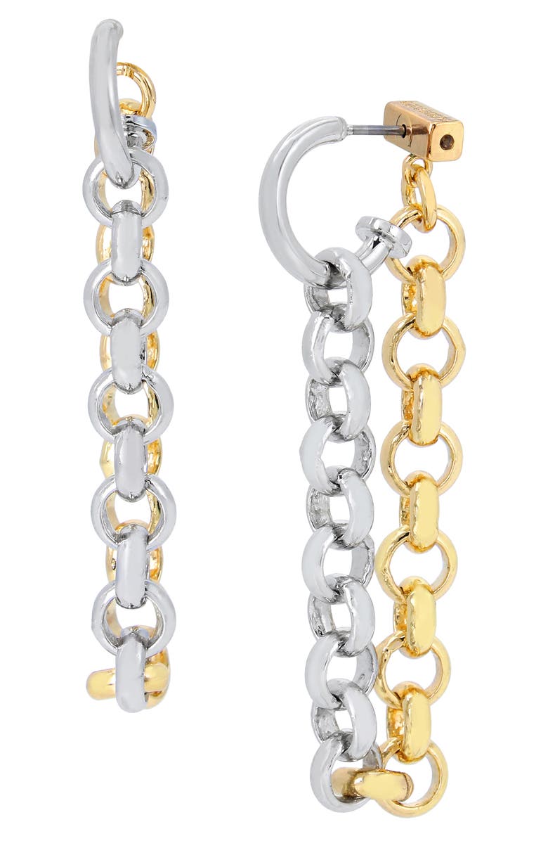 AllSaints Two-Tone Draped Chain Front/Back Huggie Hoop Earrings, Main, color, 