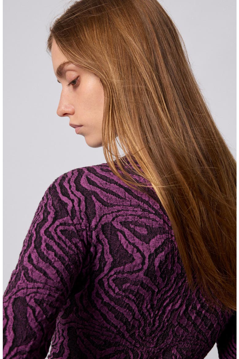 Funnel Neck Long Sleeve Body-Con Minidress, Alternate, color, PURPLE MULTI