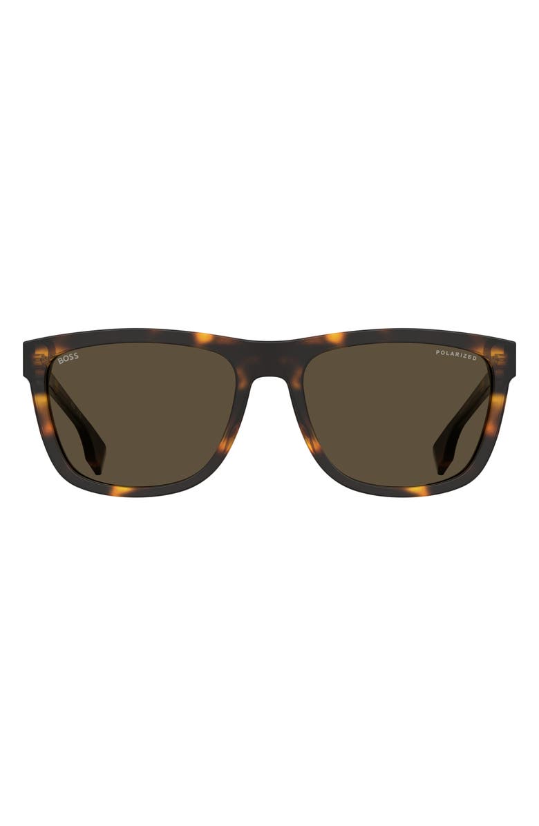 BOSS 58mm Polarized Square Sunglasses, Main, color, Havana 2