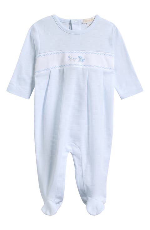 Kids' Embroidered Smocked Pima Cotton Footie