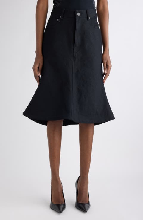 BALENCIAGA v waist denim skirt スカート Balenciaga Flared Bottom Denim Midi Skirt women - Glamood Outlet