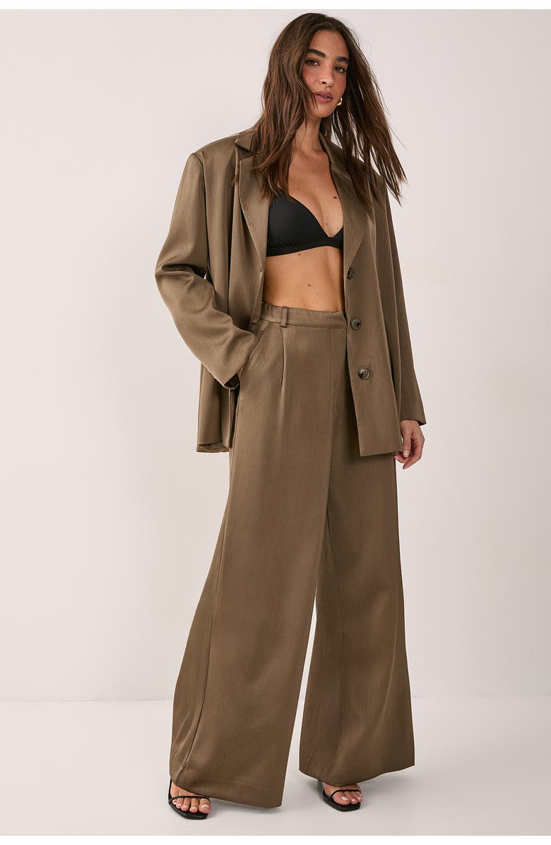NASTY GAL Satin Pleated Tailored Pants, Alternate, color, Olive