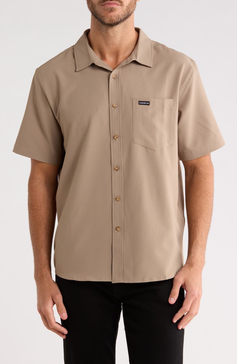 Quiksilver Allport Classic Short Sleeve Performance Button-Up Shirt, Main, color, Fallen Rock
