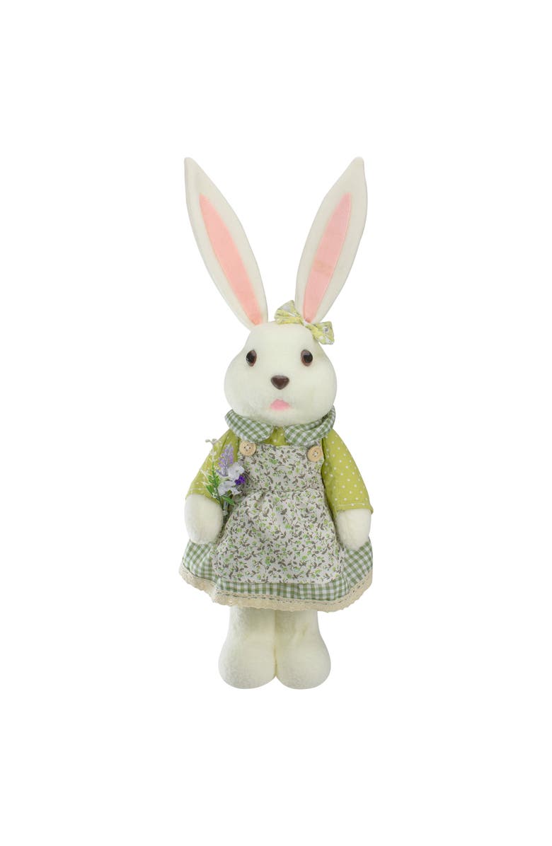 Northlight 20" White and Green Standing Girl Rabbit Easter Figure, Main, color, White