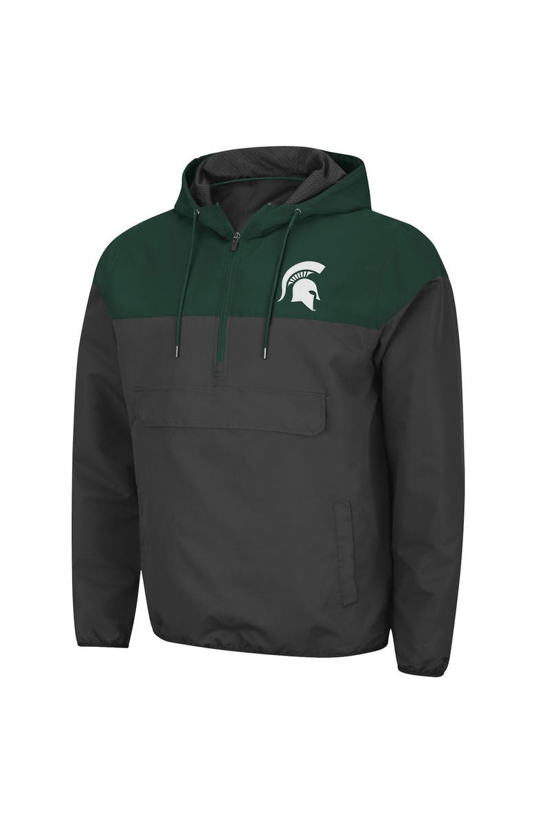 COLOSSEUM Men's Colosseum Charcoal/Green Michigan State Spartans Lawyered Anorak Quarter-Zip Hoodie Jacket, Alternate, color,
