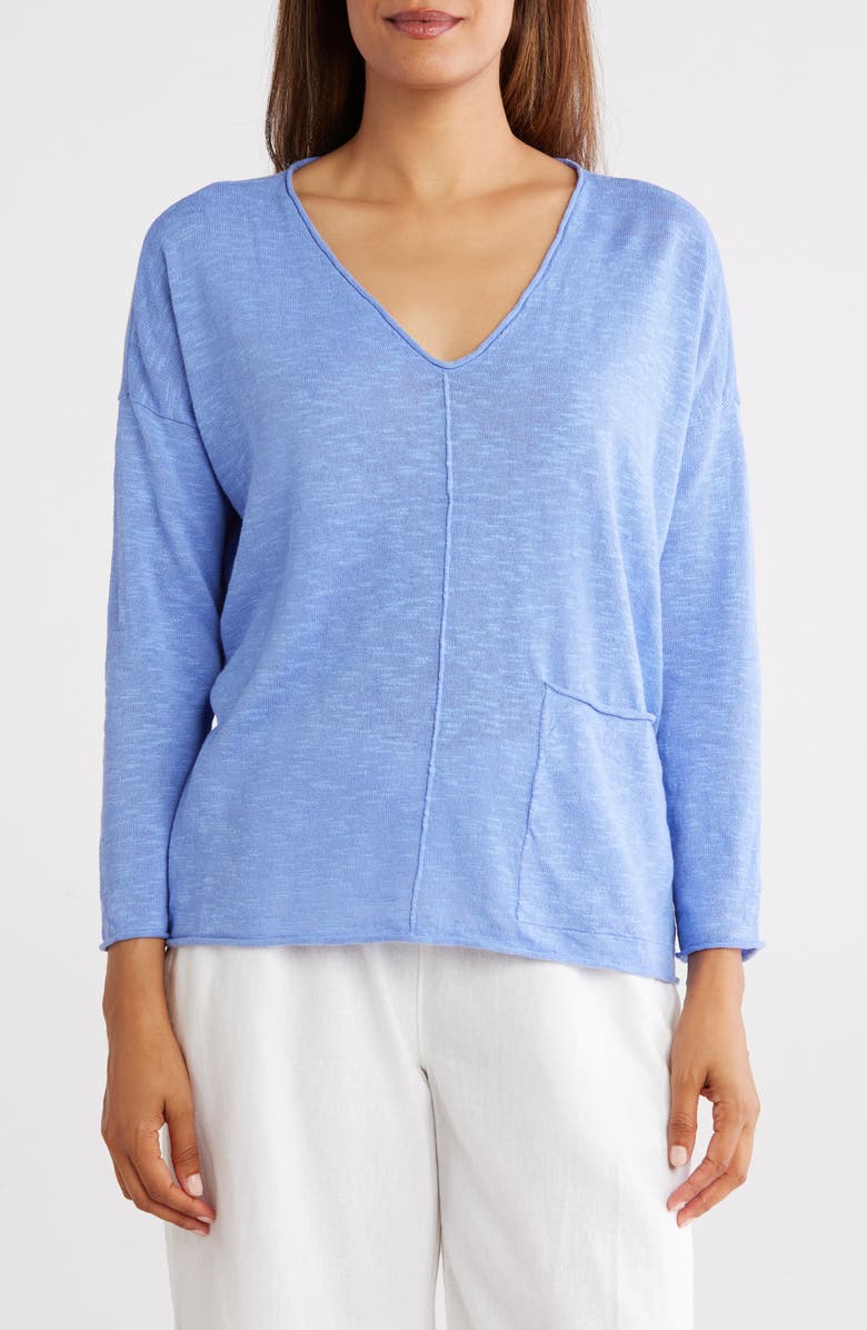Eileen Fisher Organic Linen & Cotton V-Neck Sweater, Main, color, 