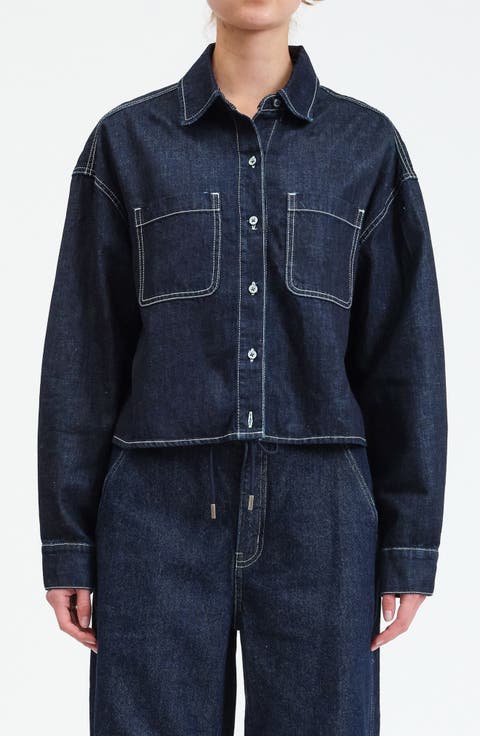 The Editor Crop Denim Button-Up Shirt