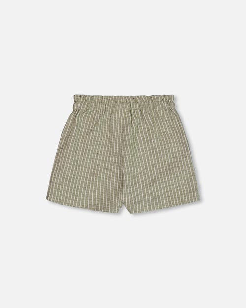 DEUX PAR DEUX DEUX PAR DEUX LITTLE GIRL'S LINEN SHORT WITH POCKETS MEDIUM GREEN AND CREAM STRIPED