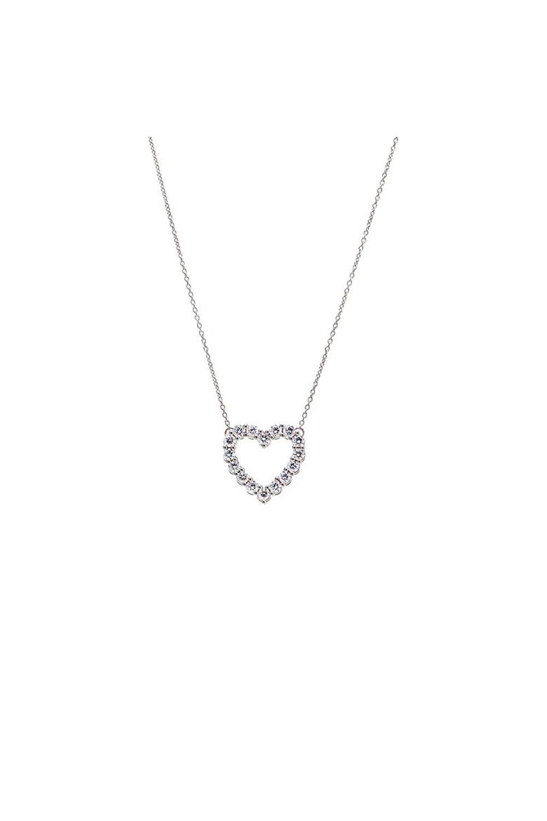 Lab Grown Diamond Cut Out Heart Necklace 14K, Main, color, 14K White Gold