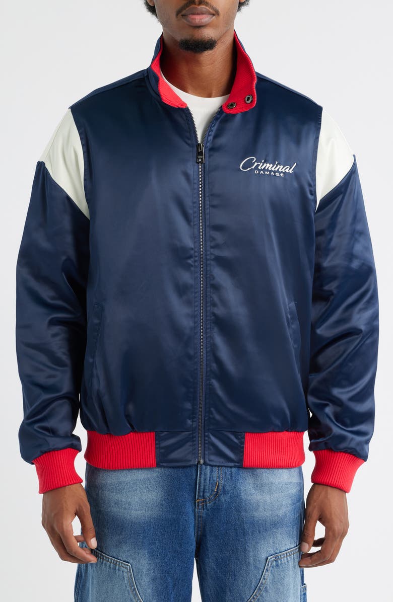 CRIMINAL DAMAGE Engineered Coach's Jacket, Alternate, color, Navy/Red